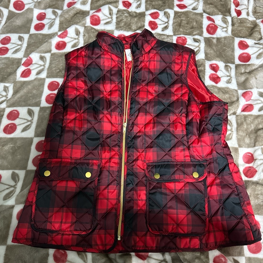 Red and black flannel vest
